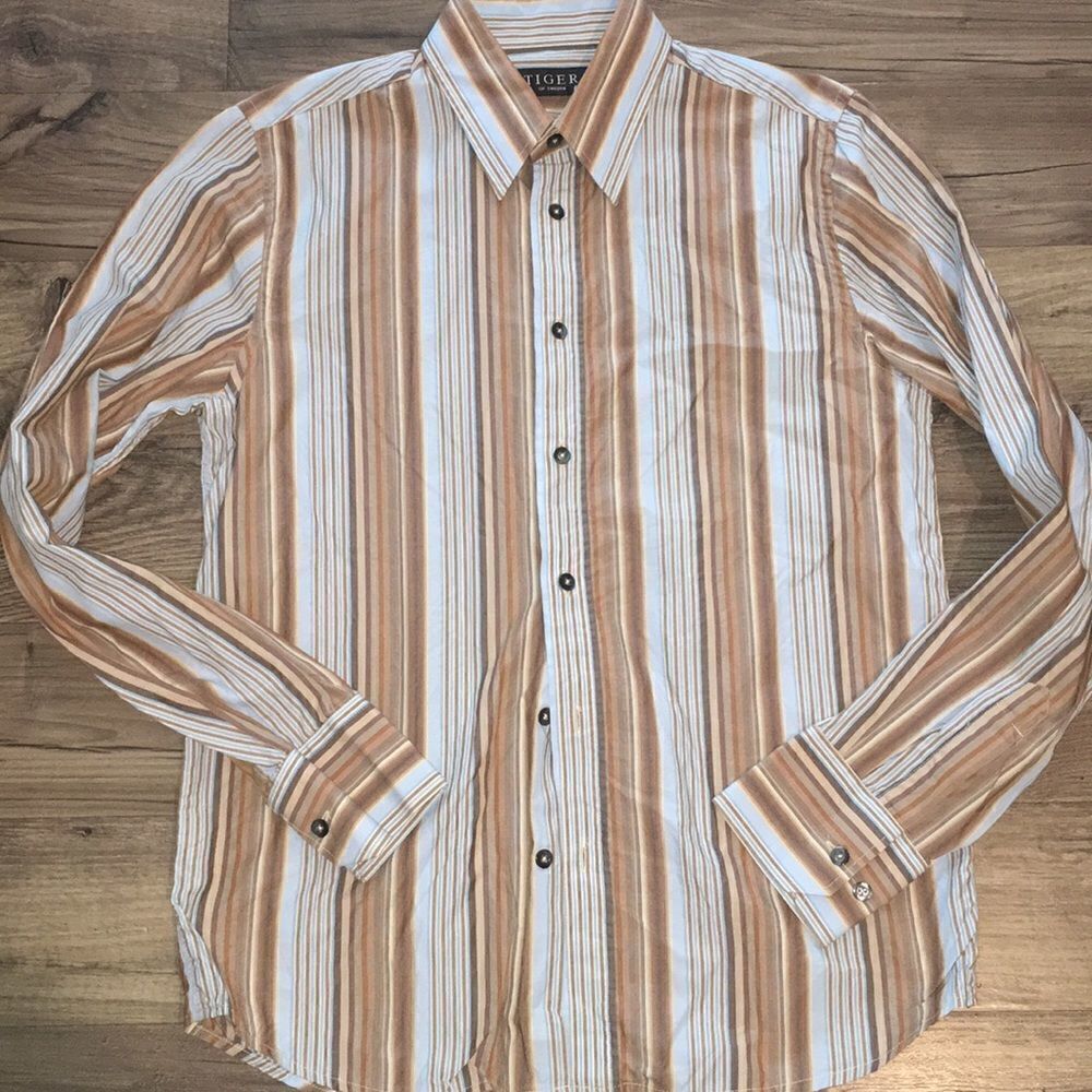 Tiger of Sweden Brown Blue Stripe LS Shirt 40 slim